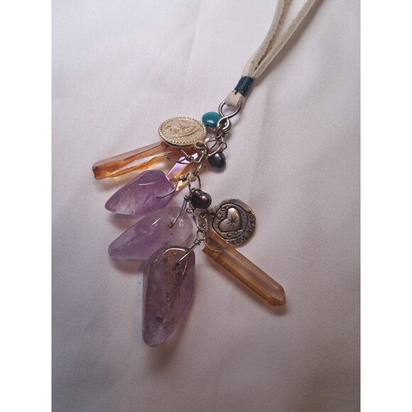 NWT Peyote Bird Free Spirit Gemstone Mix Pendant Necklace On Leather Cord 18.5" - Picture 4 of 7